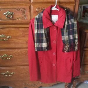 NWOT White Stag Wool Pea Coat with Removable Scarf Size S